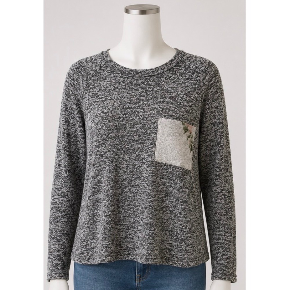 Brittany Black Womens Floral Mixed Media Space Dye Top Gray Pink MT05221-FL M